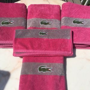 Lacoste🐊4 Bath & 1 Hand Towel Bundle Pink & Grey 🐊 Logo
